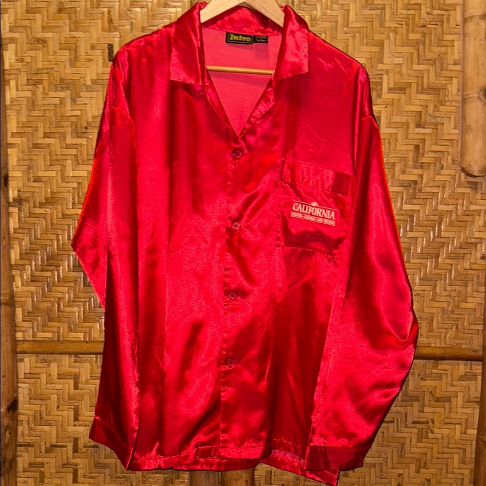 Vintage red satin California Hotel Las Vegas long sleeve shirt large